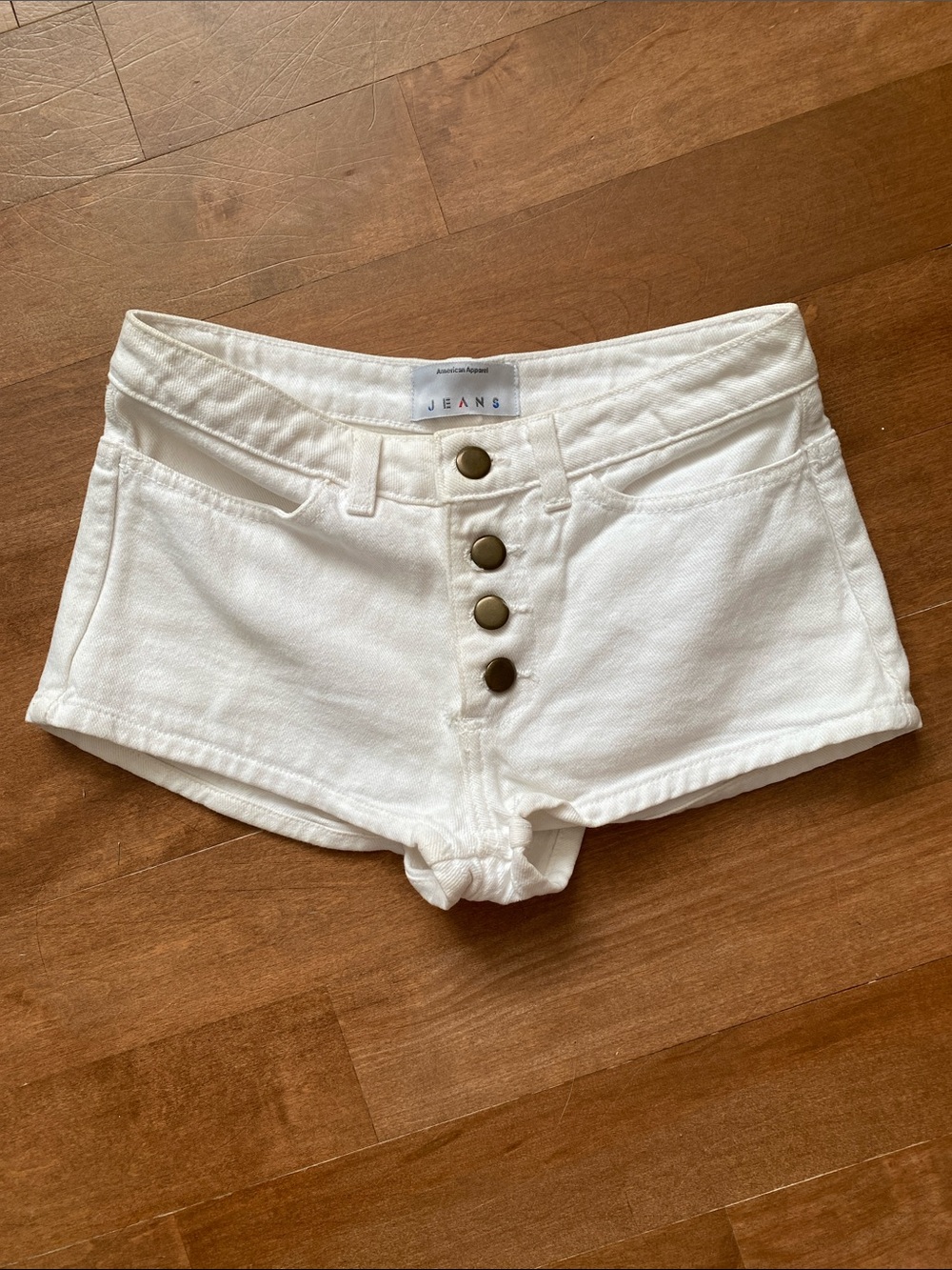 American Apparel White Button Fly Denim Short Shorts